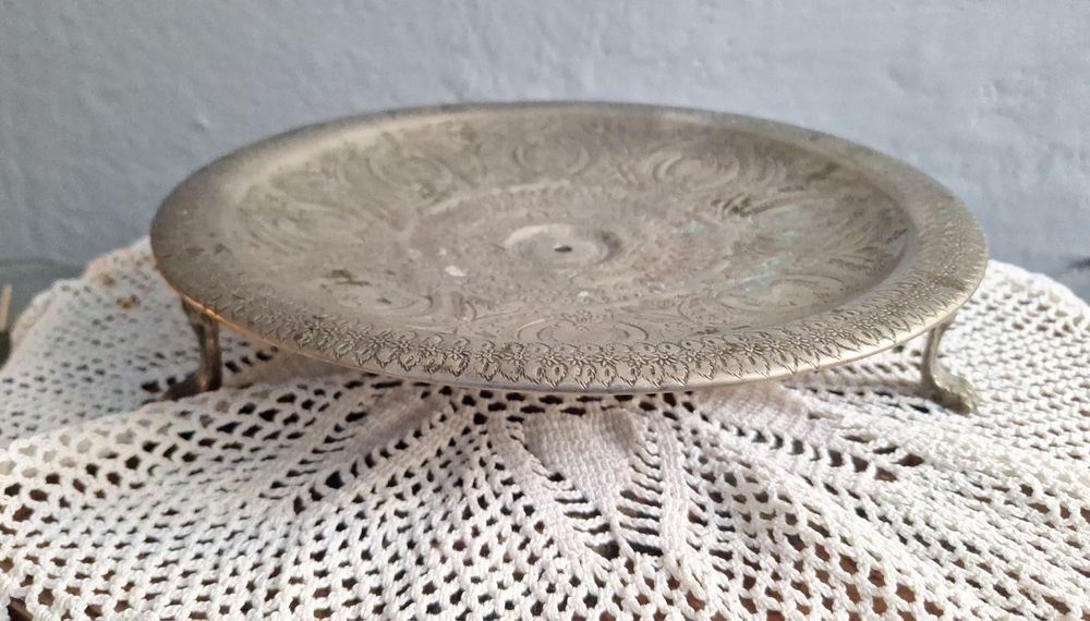 Platou vechi fructe,  fructieră din alamă argintată