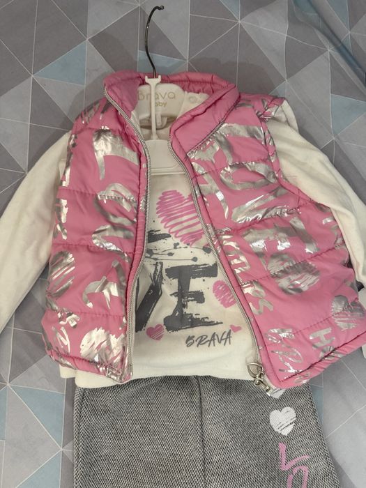 Детский комплект для девочки жилетка + кофта + штаны