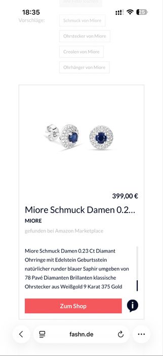 Miore cercei din aur alb 9K cu diamant 0.23 ct – Noi