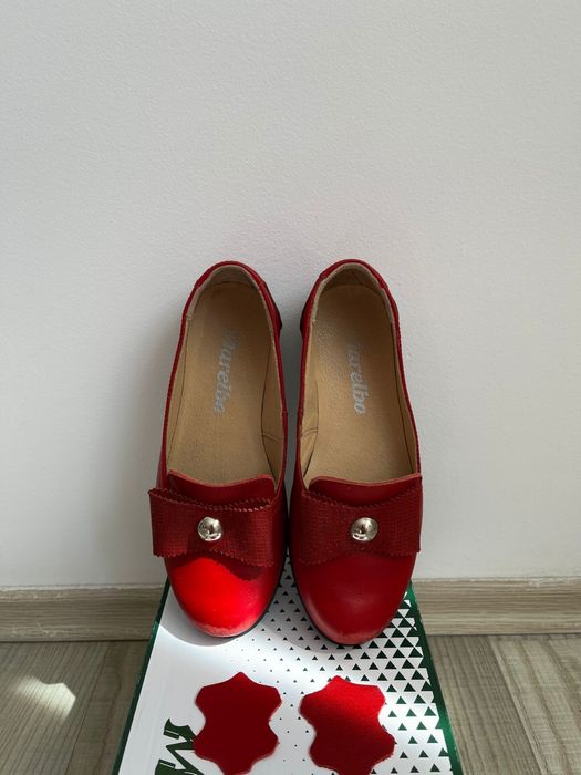 Pantofi / Balerini Marelbo copii 6-7 ani rosii din piele masura 30