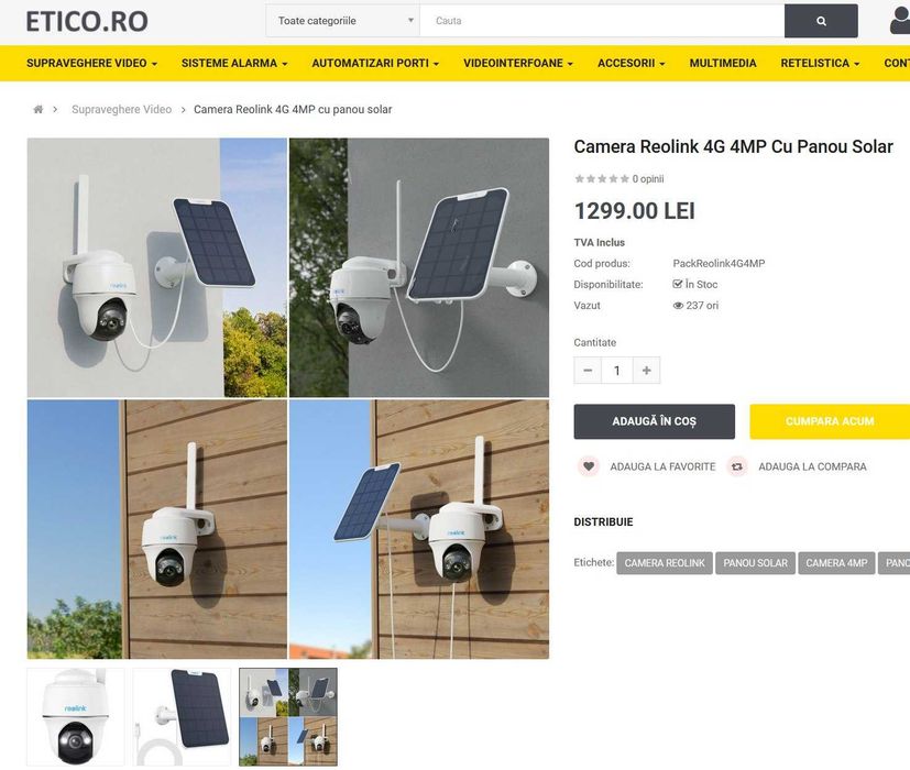 Cameră de supraveghere Reolink 4K 8Mp cu panou solar