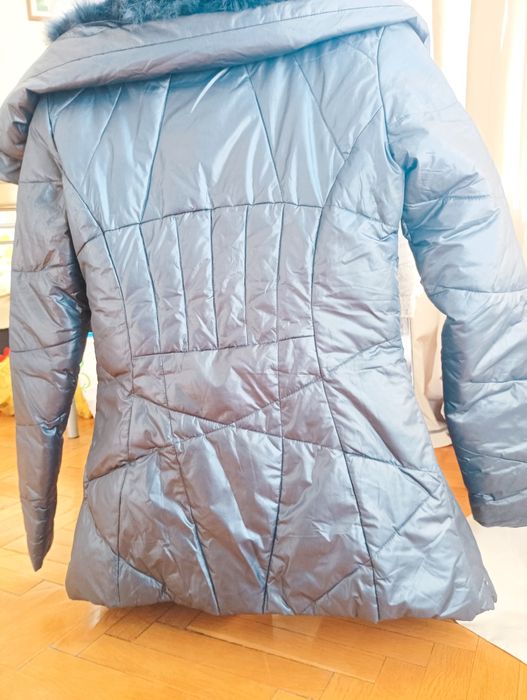 Яке с гъши пух и естествен косъм в синьо