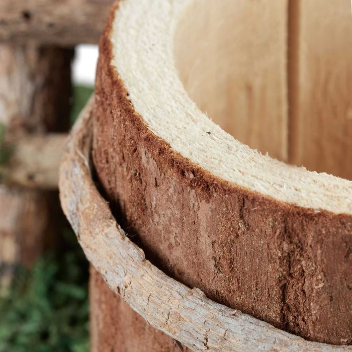 Ghiveci de flori lemn cu casuta decorativa pentru pasari decor rustic