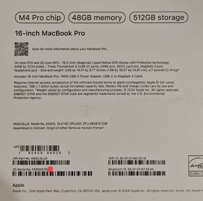 MacBook Pro 16 M4PRO 48/512Gb new