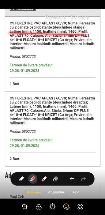 Geam termopan cu 2 canate oscilobatante