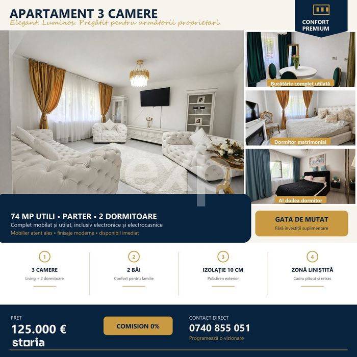Apartament deosebit, 3 camere, 74 mp, Campina