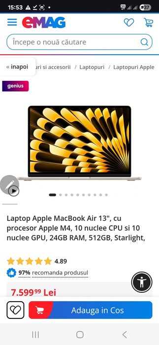 MacBook Air 13"/  M4/ 24gb Ram/ 512 SSD/ garantie/ SIGILAT