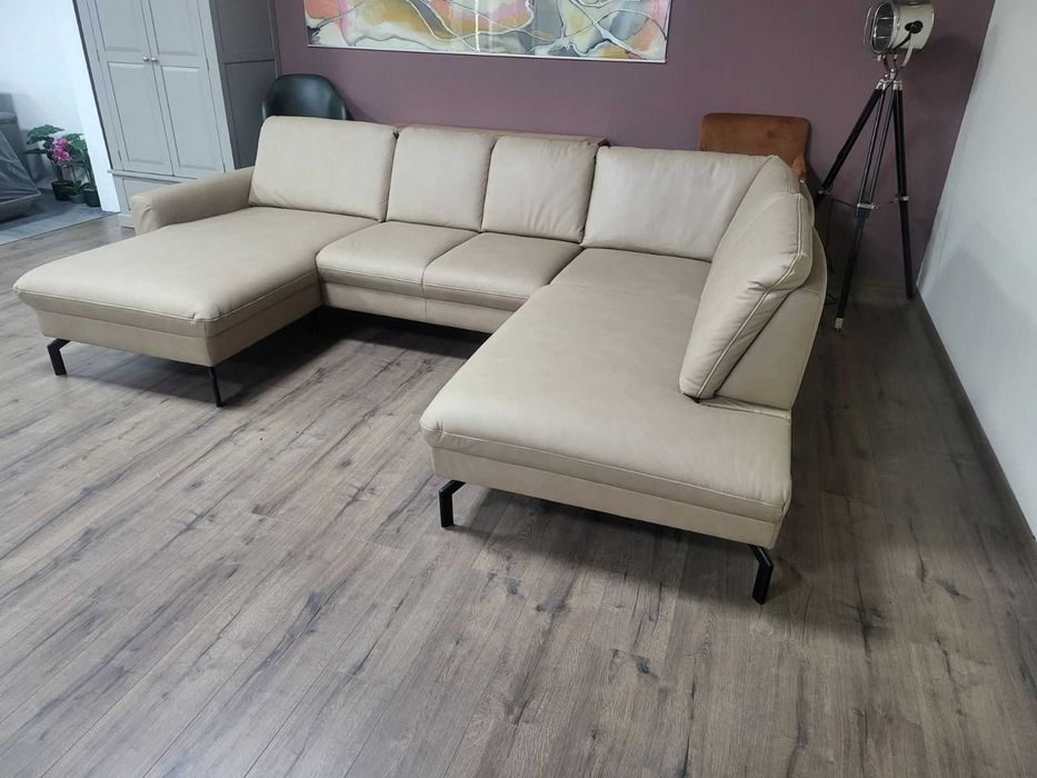 Бежов кожен П образен ъглов диван  MM-ZE1126 с подвижни облегалки