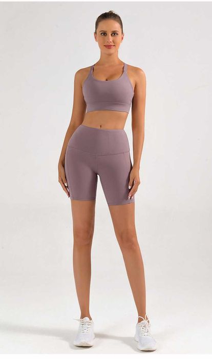 Colanti scurti Mov cu buzunar pentru Fitness, Yoga, M/38 INTL