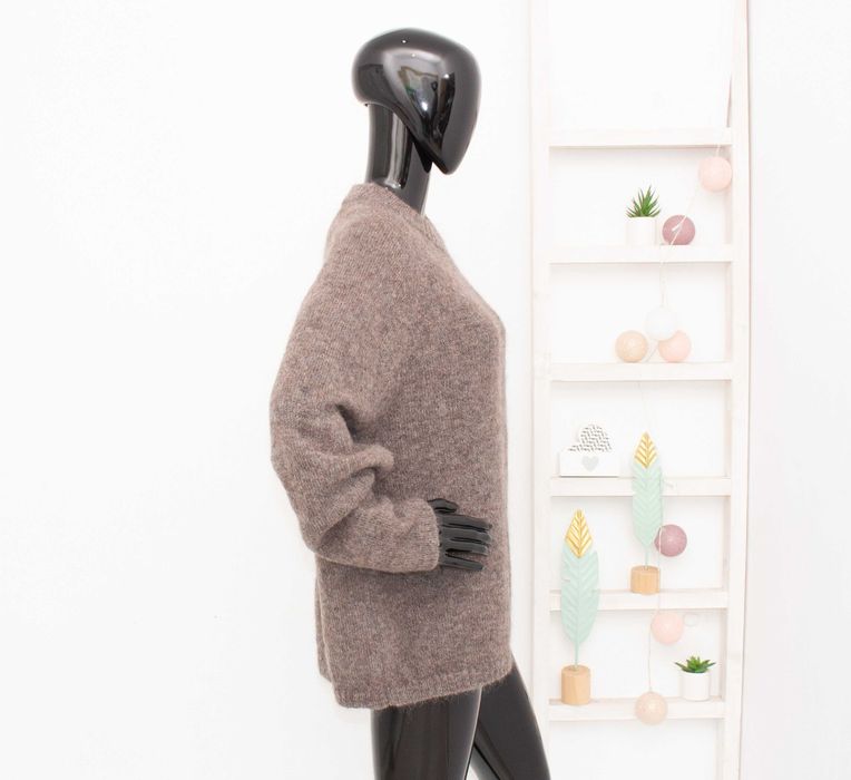 Yôke дамски пуловер от мохер и вълна кафяв меланж овърсайз S