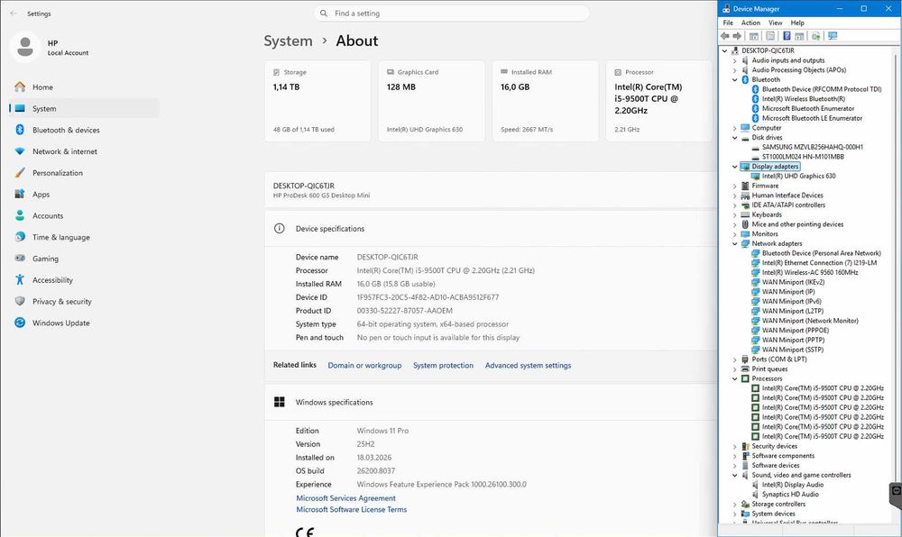 HP ProDesk 600 G5 DM (i5-9500T / 16 GB DDR4 / 256 GB SSD / 1 TB HDD)