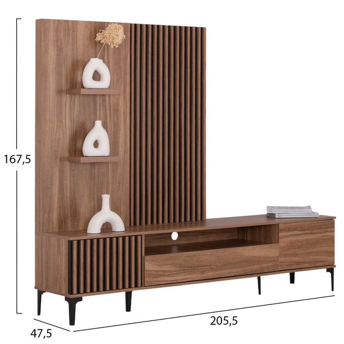 TV сет Puzzle-home HM18010, Меламин, Натурален - черен, 205.5x40x167.5