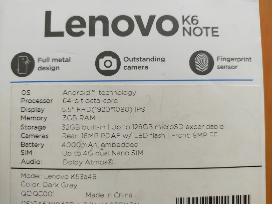 Продам Lenovo K6 NOTE