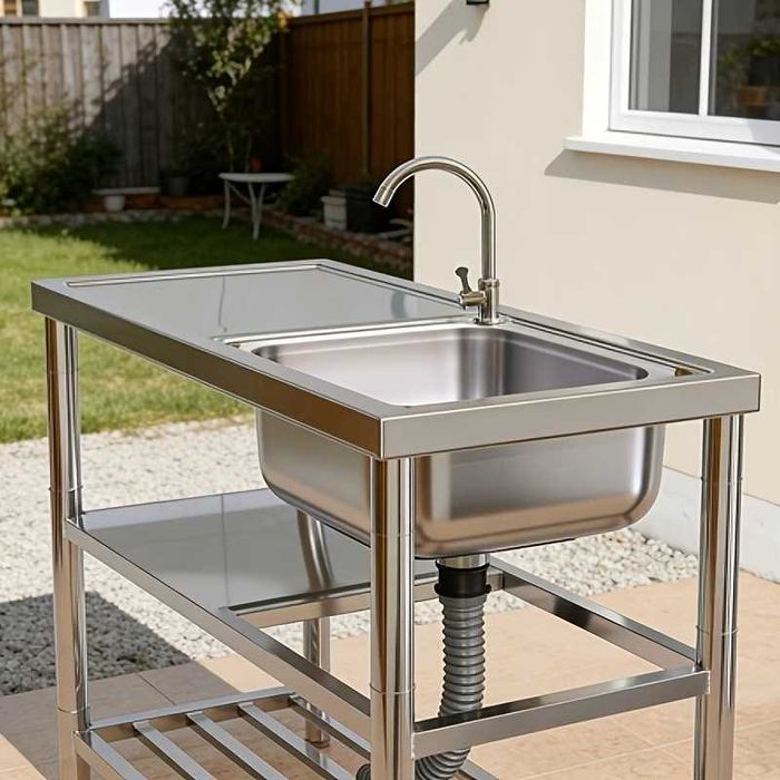 Chiuveta premium inox 100x45x80cm completa cu 2 polite baterie