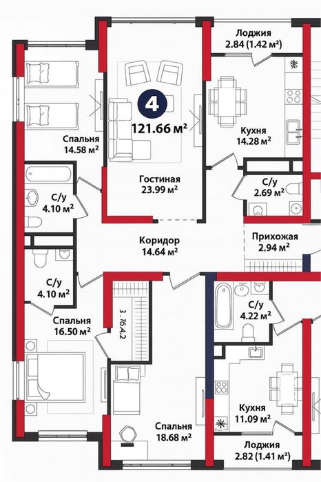 ЖК НРГ Корасув  4х ком