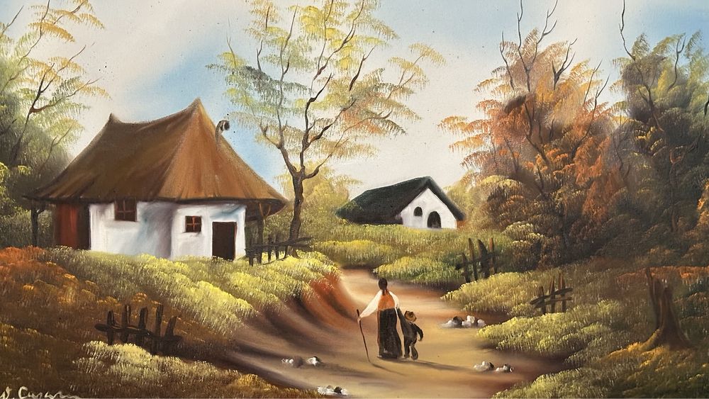 Tablou pictat V. Cazacu panza vintage clasic pictura