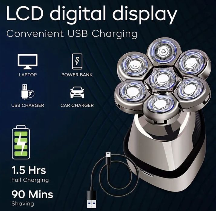 5 в 1 Мъжка Електрическа Самобръсначка за Глава и Лице – Водоустойчива
