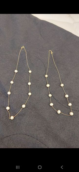 Золотая цепочка с жемчугом ,жемчюжины одна к одному 22см ,2 нити,не но