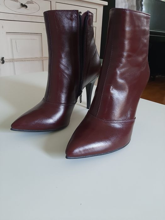 Botine elegante visinii/rosu bordo piele naturala, 38, noi