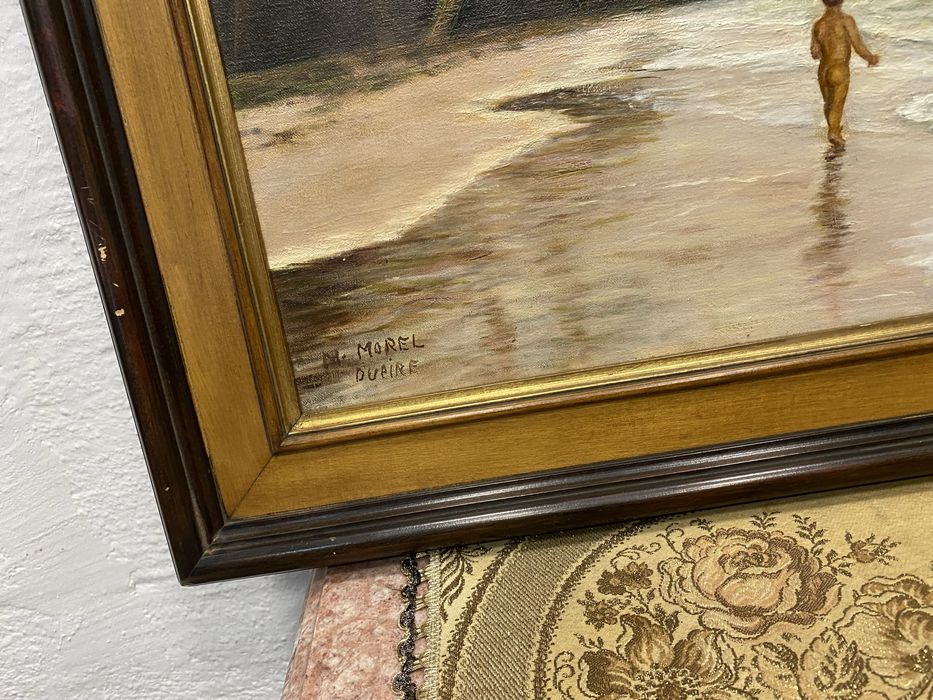 Стара френска картина морски мотив маслено платно