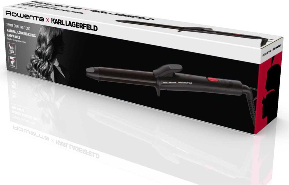 Маша за коса Rowenta x Karl Lagerfeld CF321LF0, 200°C Keratin & Shine, Кабел 1.8 м, Черен/Червен