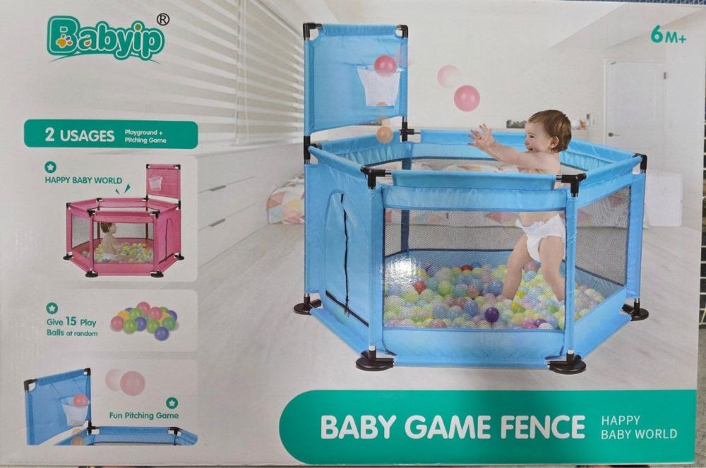 Детский игровой манеж Babyjp с мячиками и баскетбольным кольцом