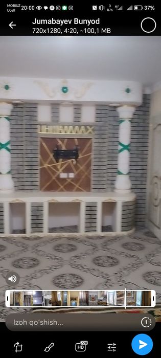 1xonali kvartira 2 xona qilingan, oshxona balkonga chiqarilgan