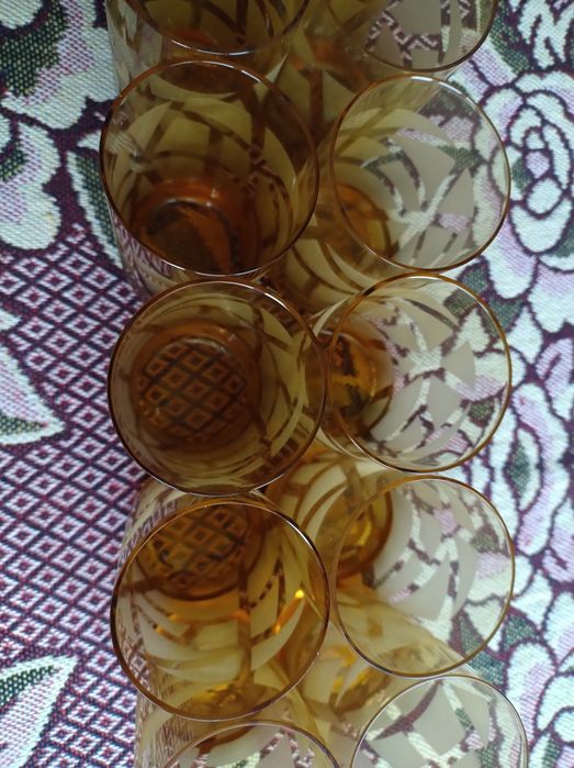 Set 12 Pahare transparente, de sticlă, cu model