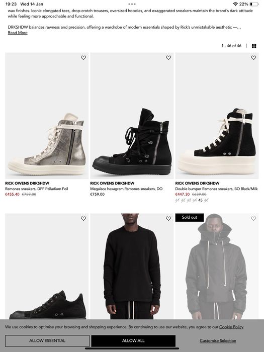 Rick Owens-оригинални кецове 45 номер