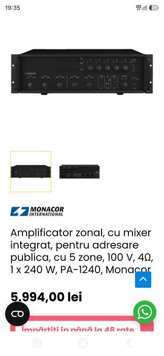 Amplificator Monacor Pa-1240RDS 240 W RMS Yamaha sony jbl jvc dynacord bose canton harman