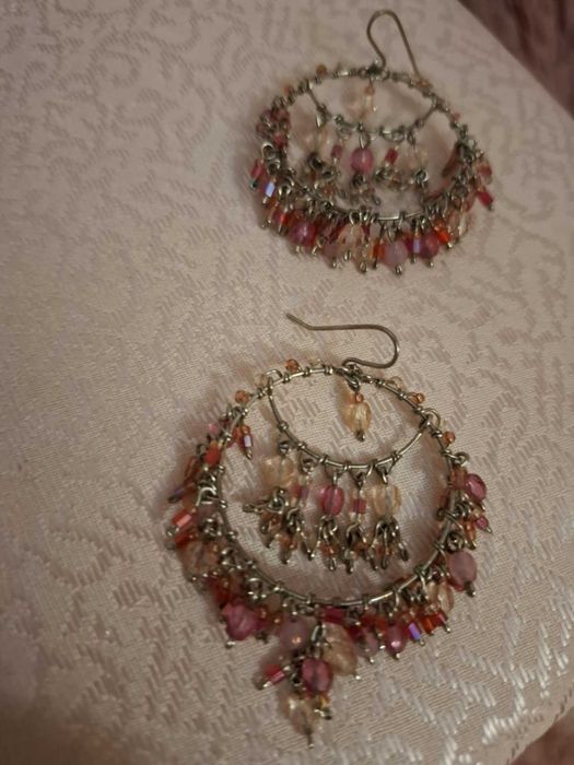 Дамски Обеци с розови камъни