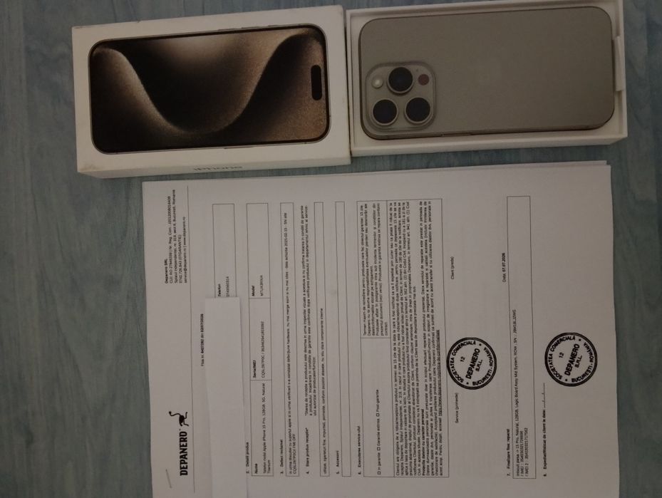 iPhone 15 Pro 128GB Natural Titanium – Placă de bază NOUĂ (Schimbat oficial Depanero)