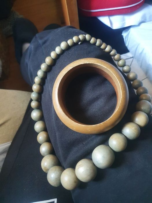 Set margele si bratara lemn vintage
