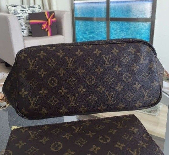 Geanta piele naturala LV Neverfull,card,certificat,saculet,etichetă