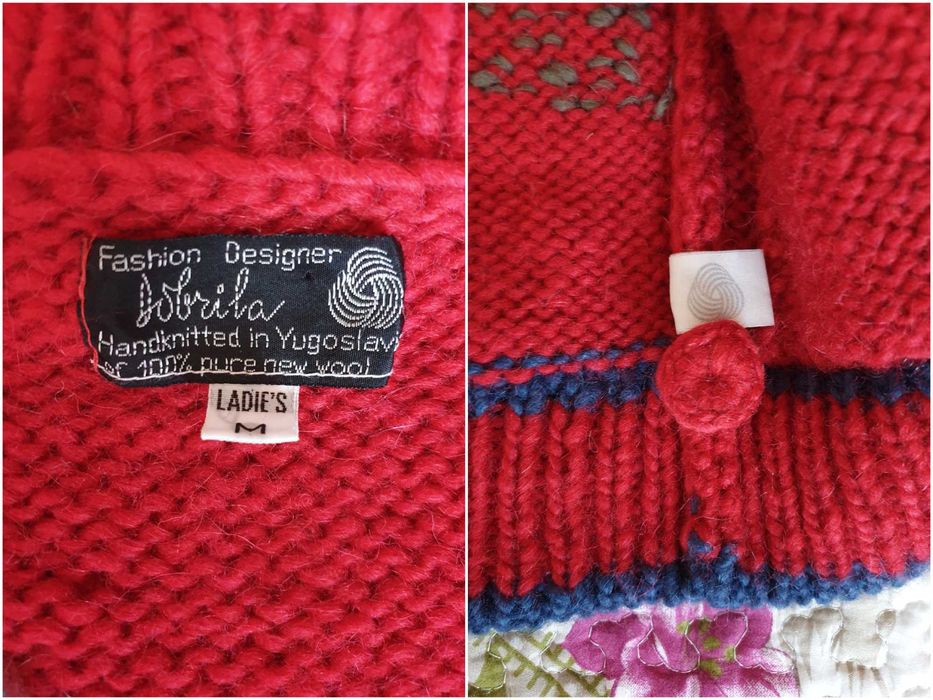 Cardigan lana traditional broderie rosu multicolor Dobrila