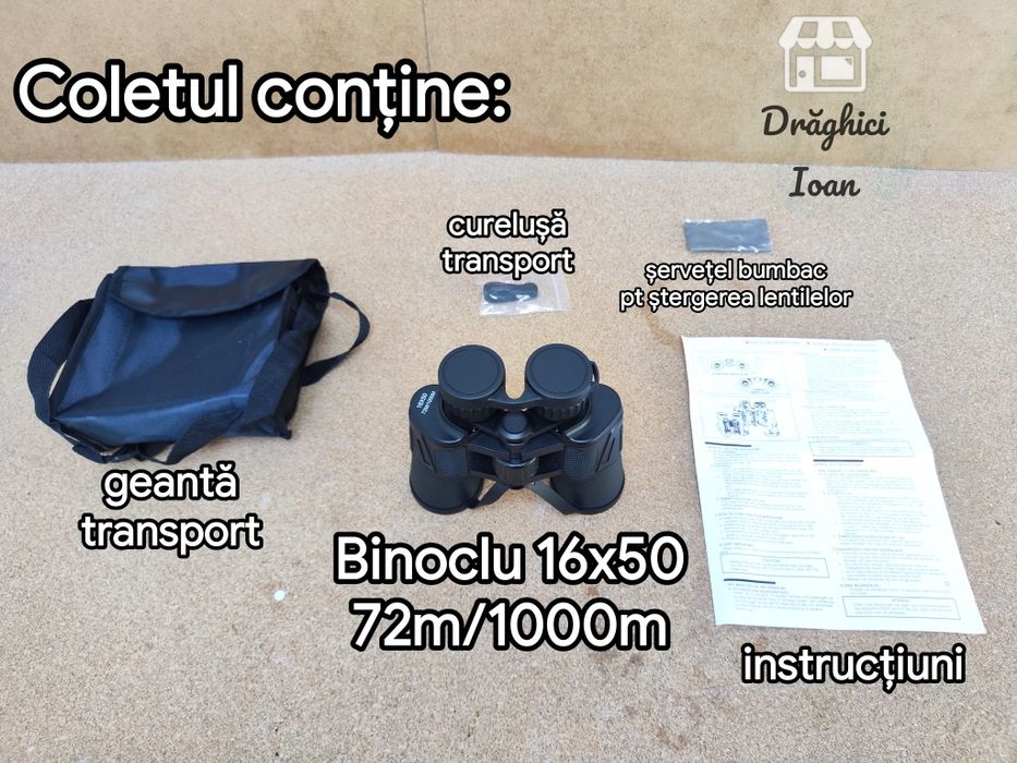Binoclu 16x50 apropiere 72m/1000m, lentile antireflex FullyMulticoated