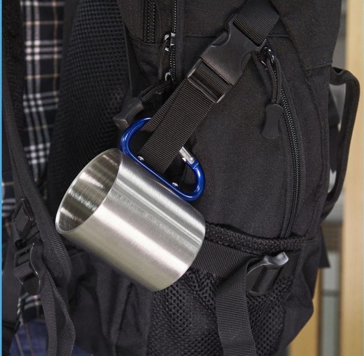 Сублимируема чаша от неръждаема стомана с цветна дръжка тип Карабинер