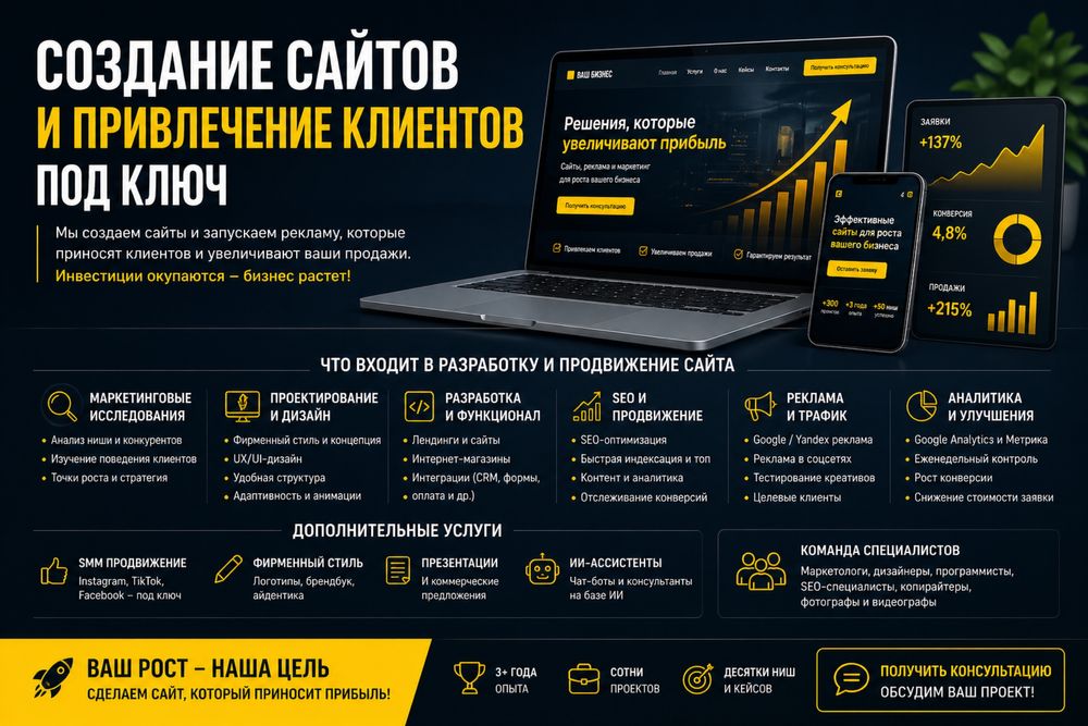 Создание сайтов и привлечение клиентов под ключ