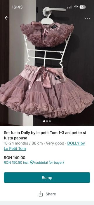 Set fetita si papusa Fusta Dolly Petite 1-3 ani Mauve