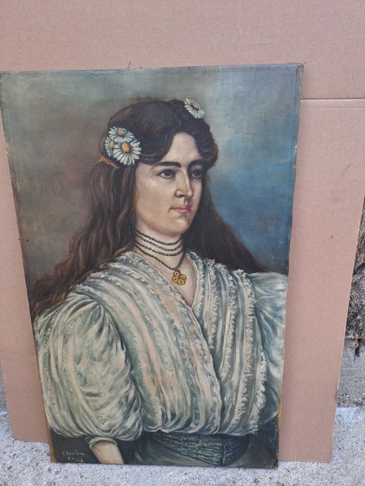 tablou vechi pictura pe panza 78/49 cm semnat C Scortea datat 1908