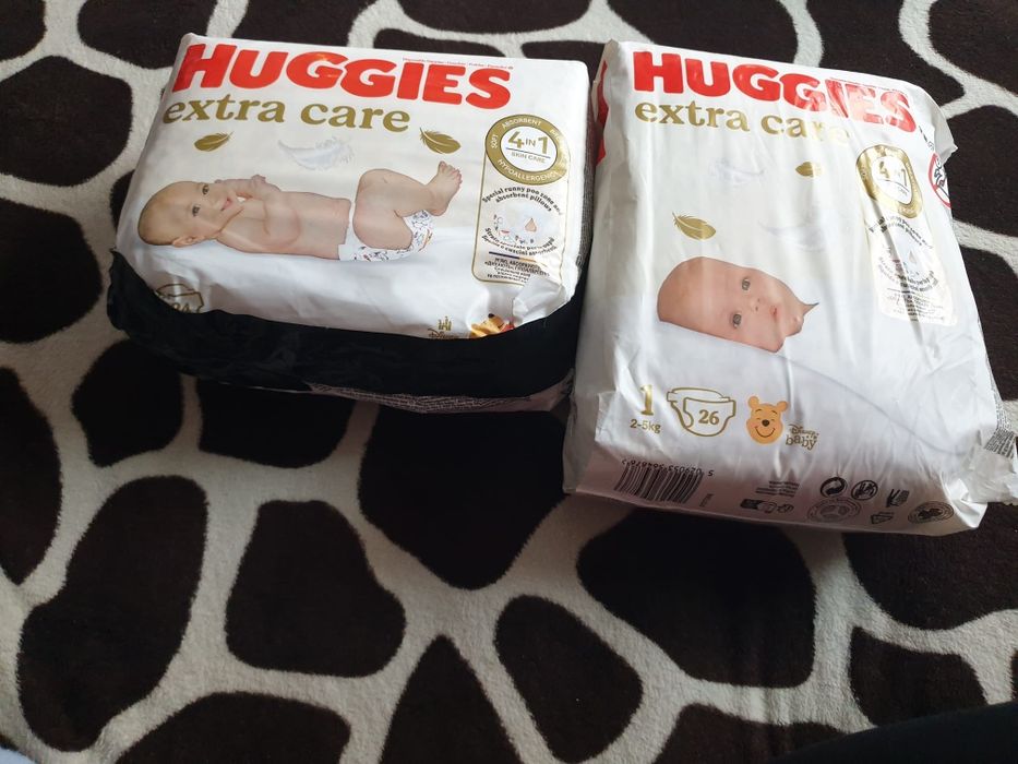 Huggies Nr. 1 (3 baxuri) și Nr. 2 (un bax).Bonus câteva scutece ramase