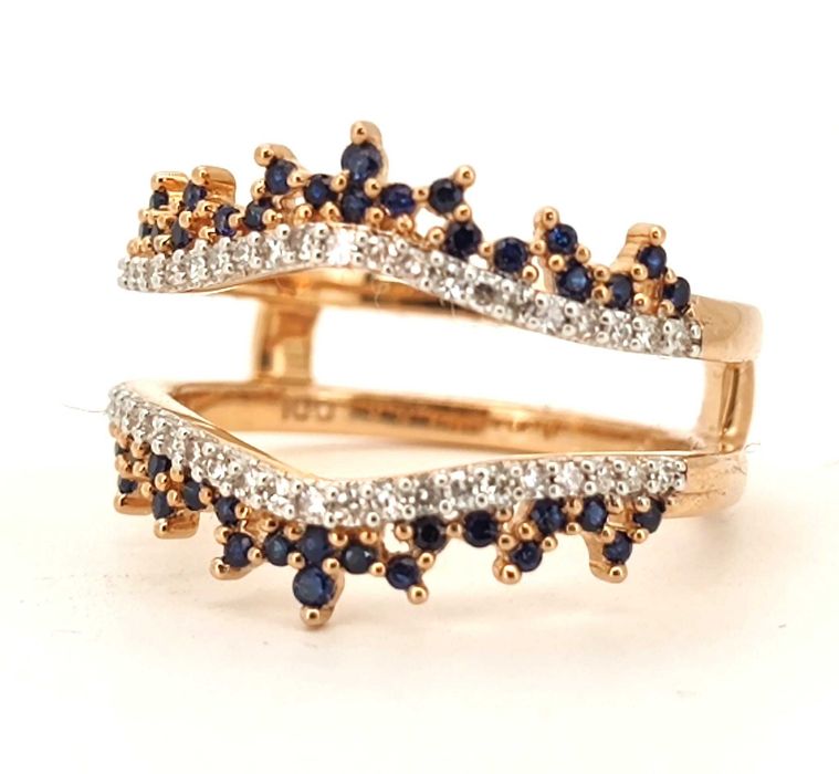 Inel aur roz 14k cu diamante si safire 5gr