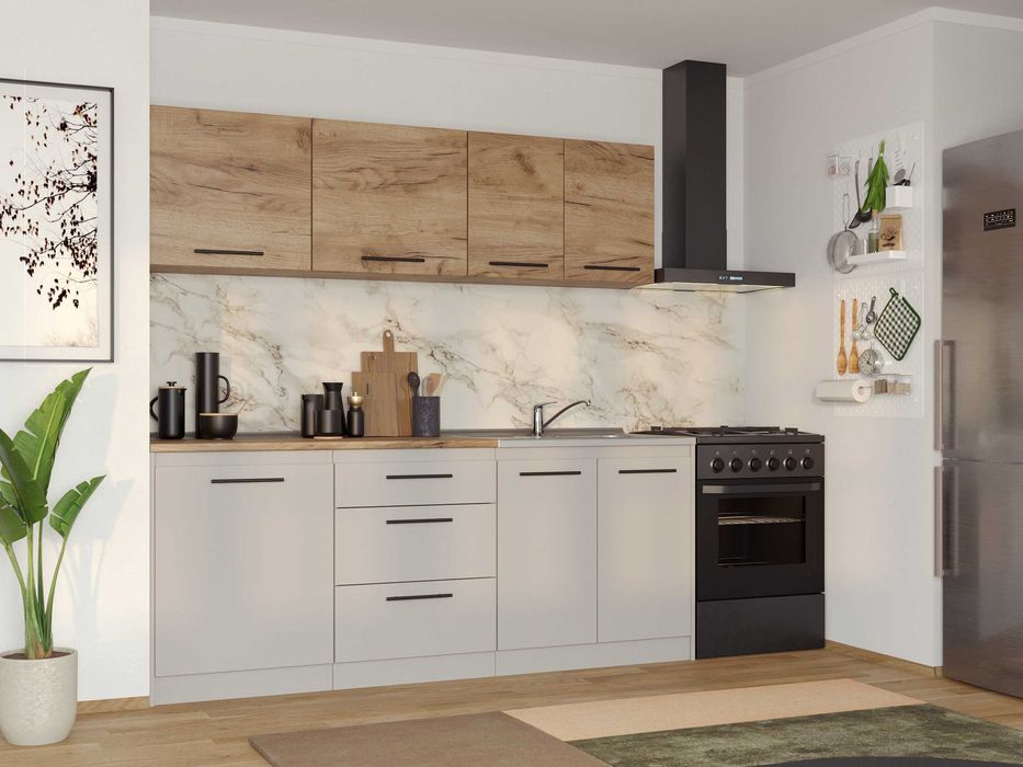 Set Mobila Bucatarie Linea 200 Casmir / Stejar C03 - Transport Gratuit