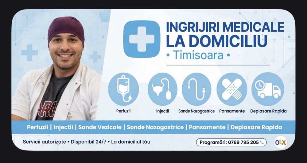 Asistent Medical cu Mașină - Îngrijiri la Domiciliu Timișoara + Sonde Vezicale și Nazogastrice - Deplasare Rapidă