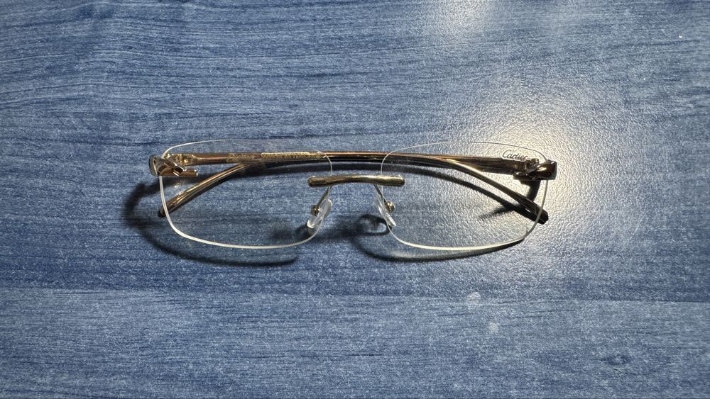 Rame ochelari vedere frameless aurii tip panthere de cartier soare
