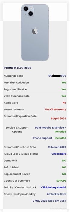 IPhone 14 Blue 128GB Foarte bun