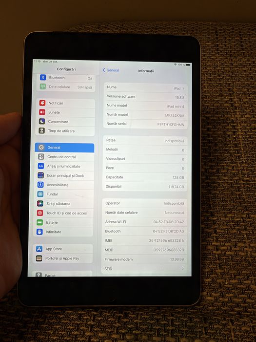 Apple iPad mini 4 – 128GB – Wi-Fi + Cellular – Stare buna