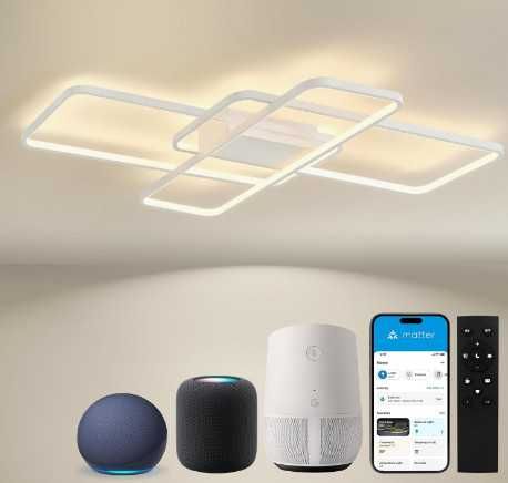 Смарт LED таванна лампа BAYHT, интелигентен LED плафон 80W, 105 см, димируема