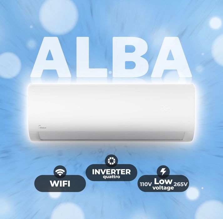 Кондиционер Midea Alba 12 2026 (склад), WiFi, Inverter, Low Voltage.