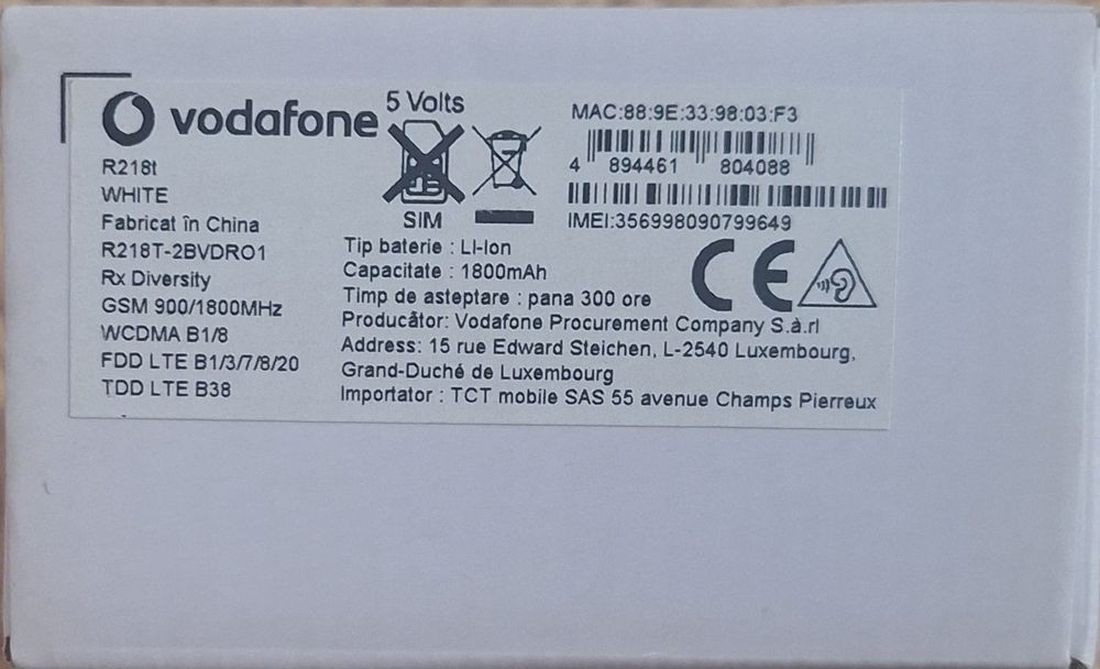 Router portabil Vodafone Mobile Wi-Fi R218t 4G LTE - NOU, Full Box